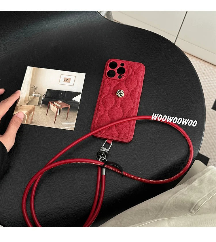 Red Quilted Crossbody iPhone Case with Strap