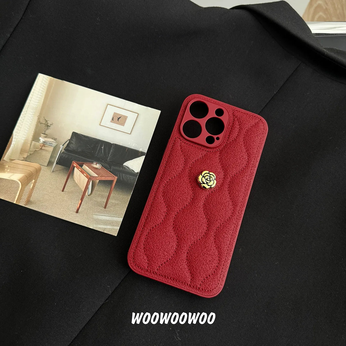 Red Quilted Crossbody iPhone Case with Strap