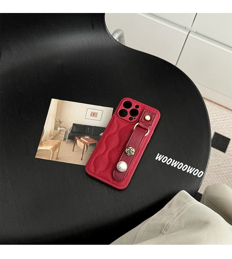 Red Quilted Crossbody iPhone Case with Strap