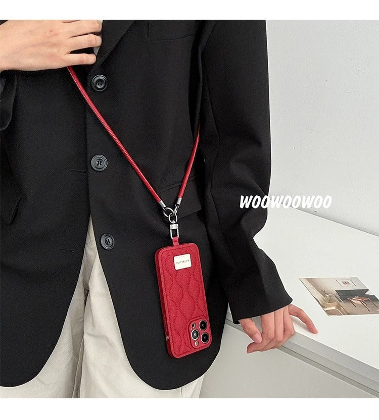 Red Quilted Crossbody iPhone Case with Strap