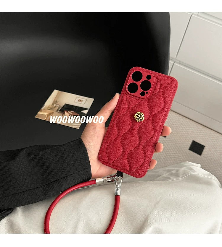 Red Quilted Crossbody iPhone Case with Strap