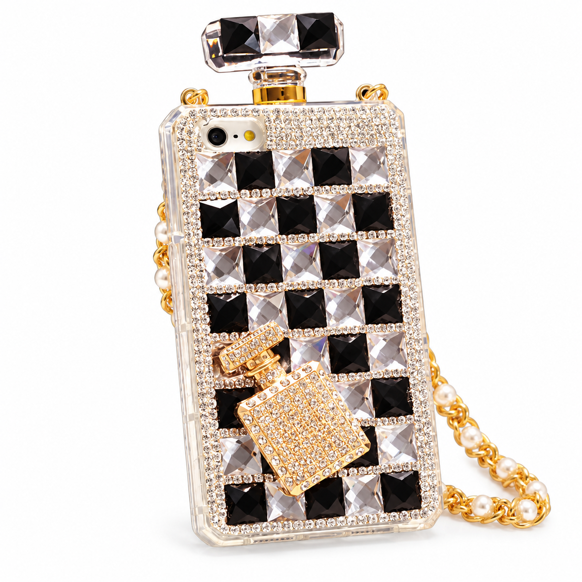 Rhinestone Crossbody iPhone Case with Pearl Chain