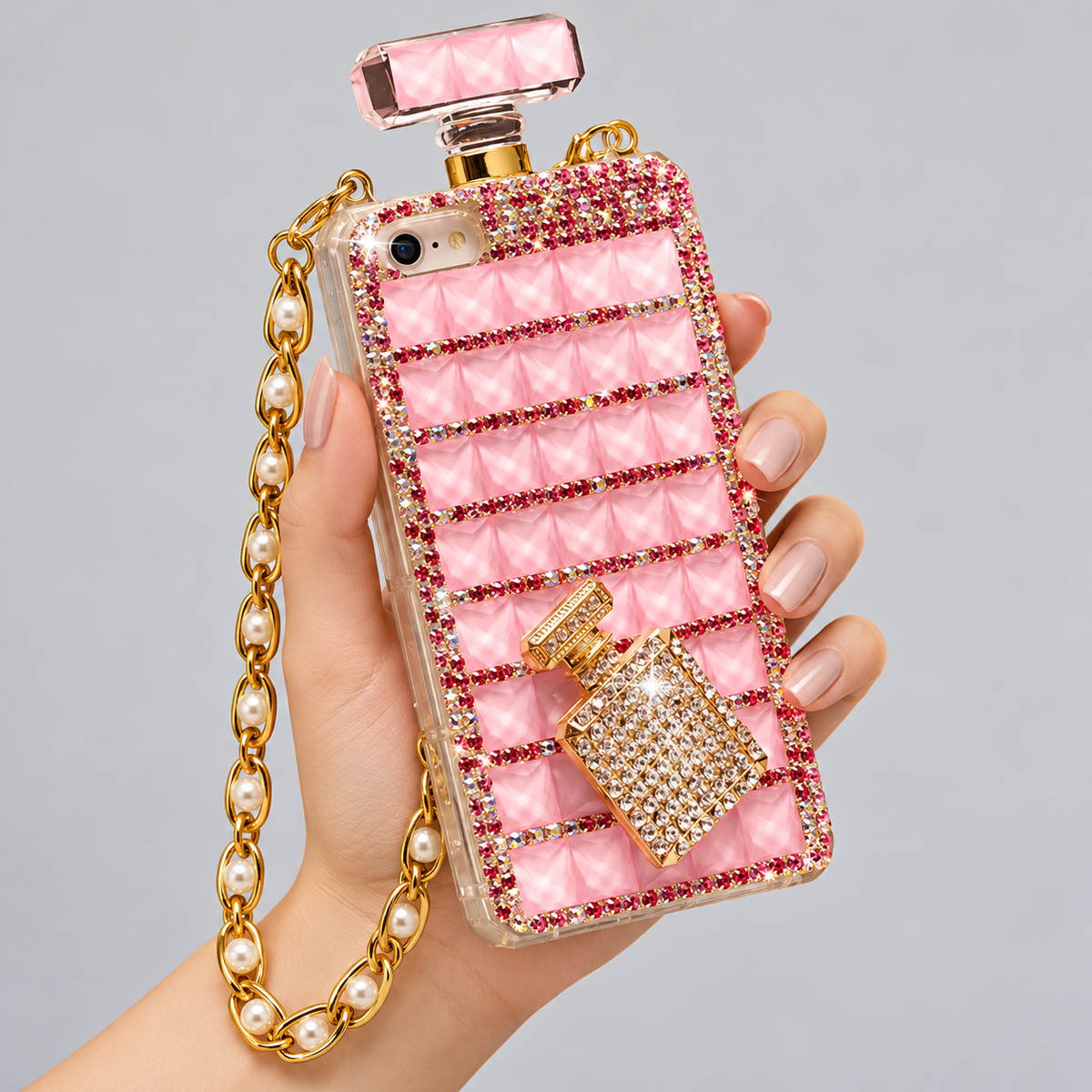 Rhinestone Crossbody iPhone Case with Pearl Chain