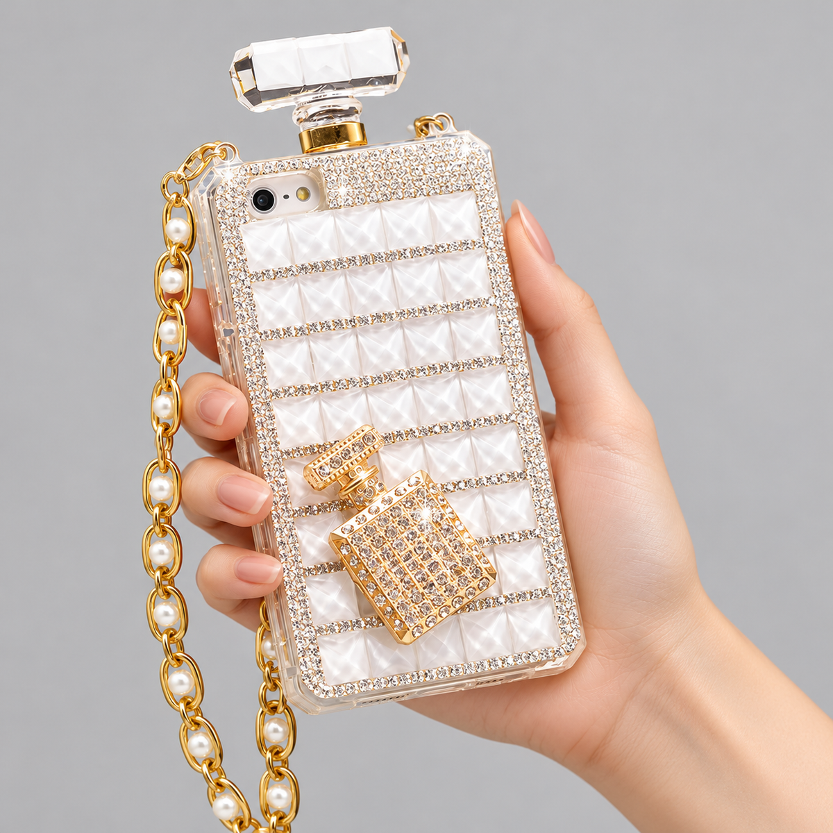 Rhinestone Crossbody iPhone Case with Pearl Chain