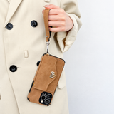 Suede-Look Card Holder Crossbody iPhone Case