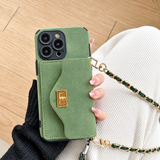 Suede-Look Card Holder Crossbody iPhone Case