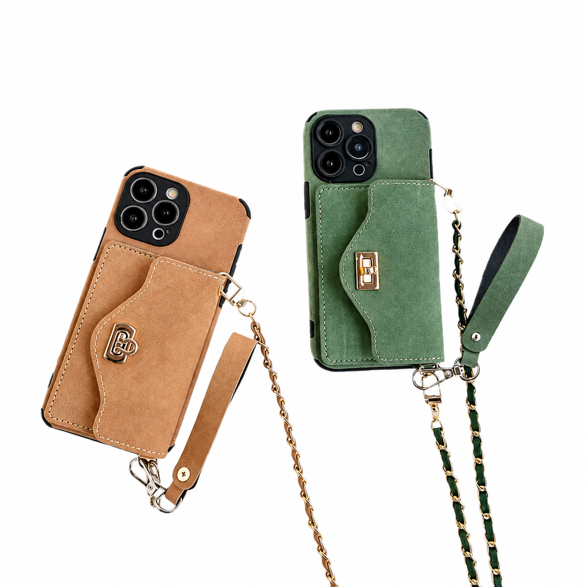Suede-Look Card Holder Crossbody iPhone Case