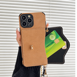 Suede-Look Card Holder Crossbody iPhone Case