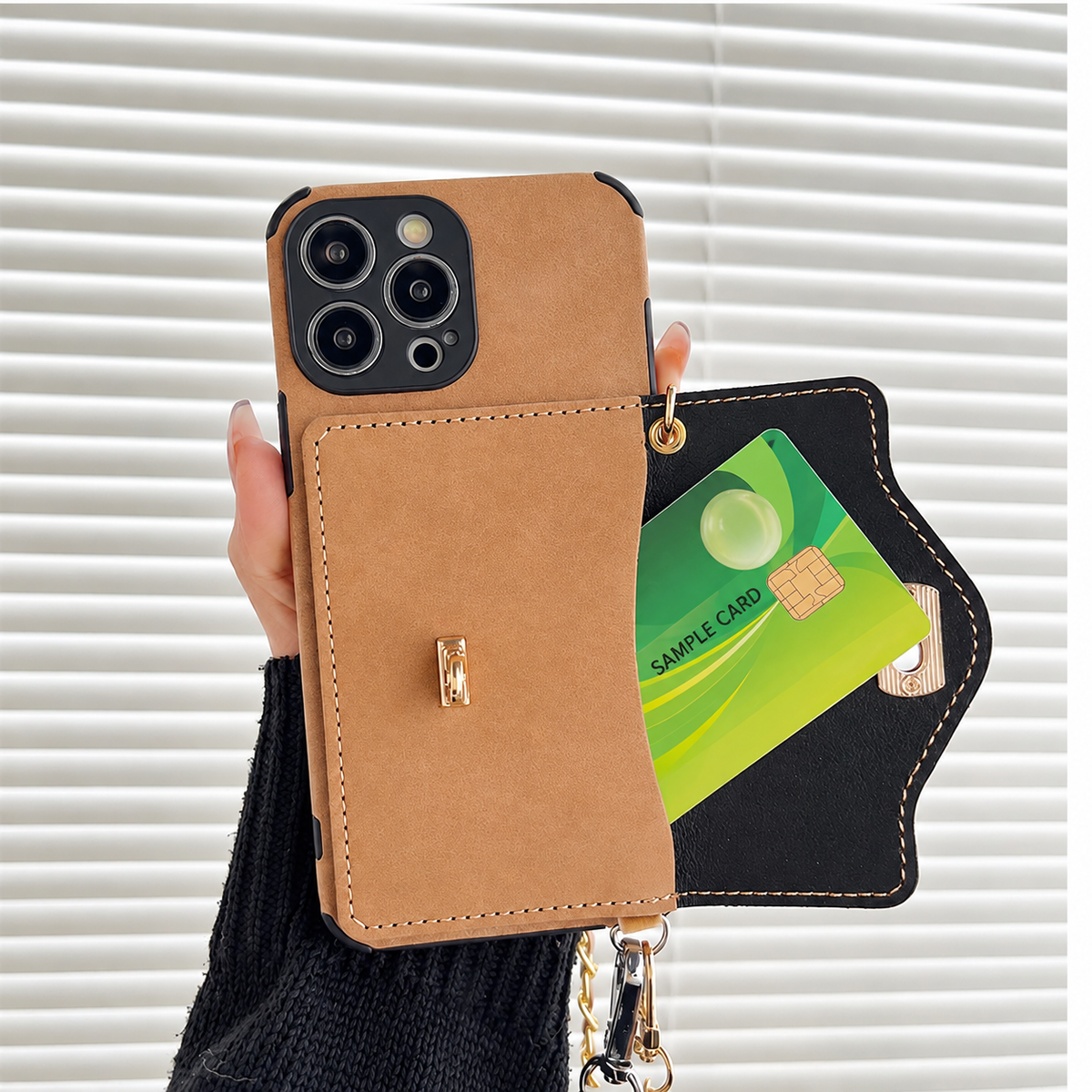 Suede-Look Card Holder Crossbody iPhone Case