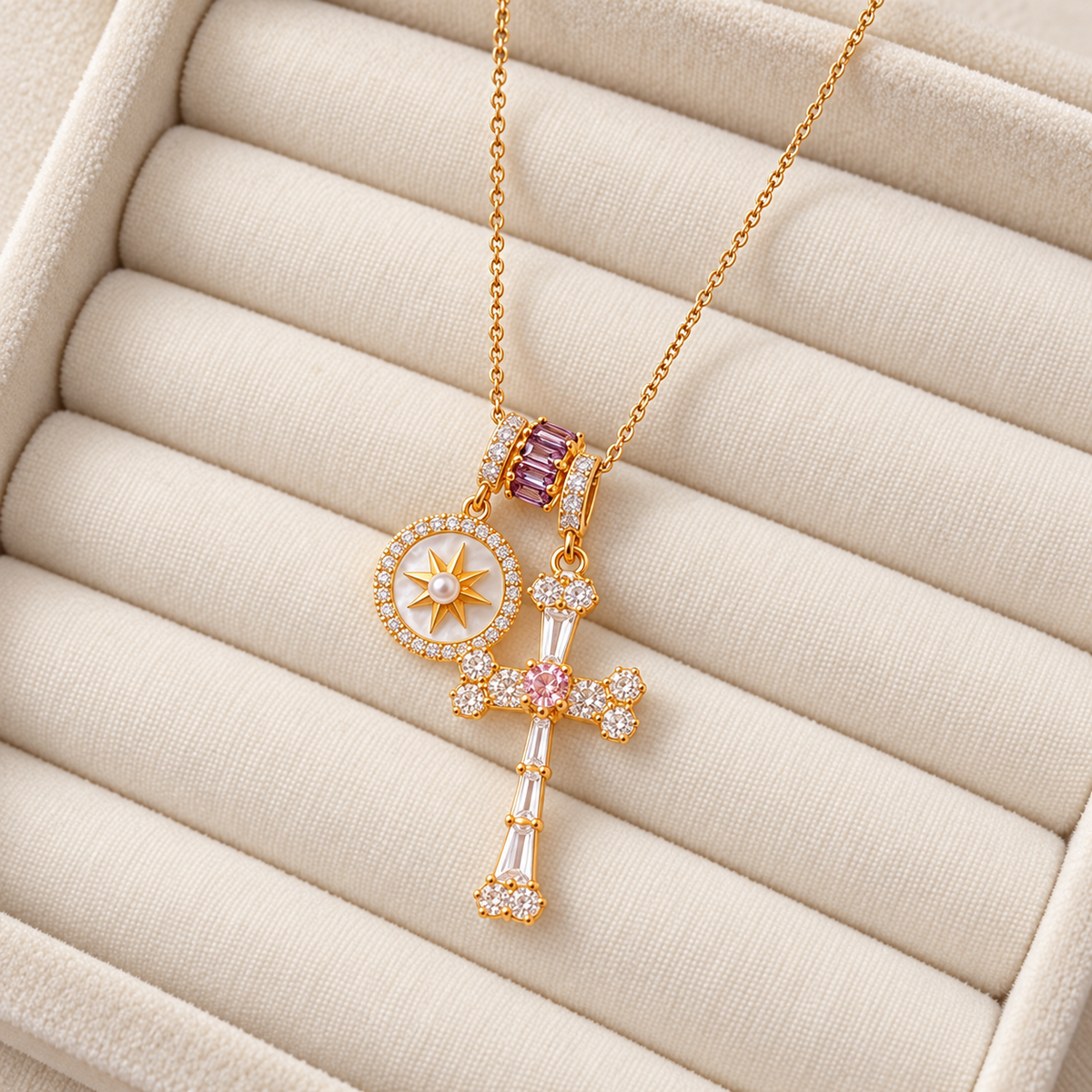 18K Real Gold Plated Zirconia Cross Necklace