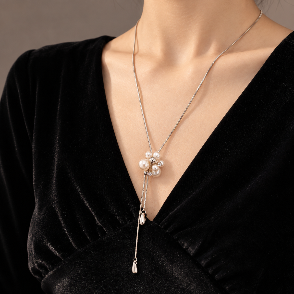 Pearl Cluster Lariat Necklace