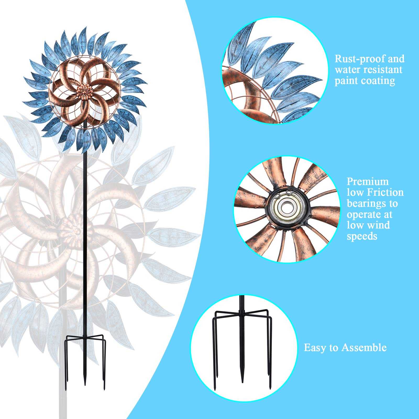 Large Metal Two-Way Wind Spinner For Garden Yard Decor