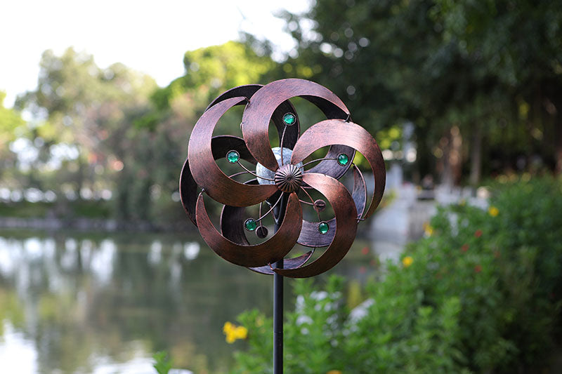 Solar Wind Spinner with Multi-Color LED Lighting Glass Ball