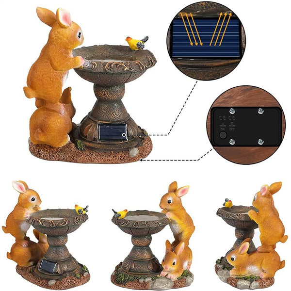 Solar Rabbit Bird Bath Statue Lights 
