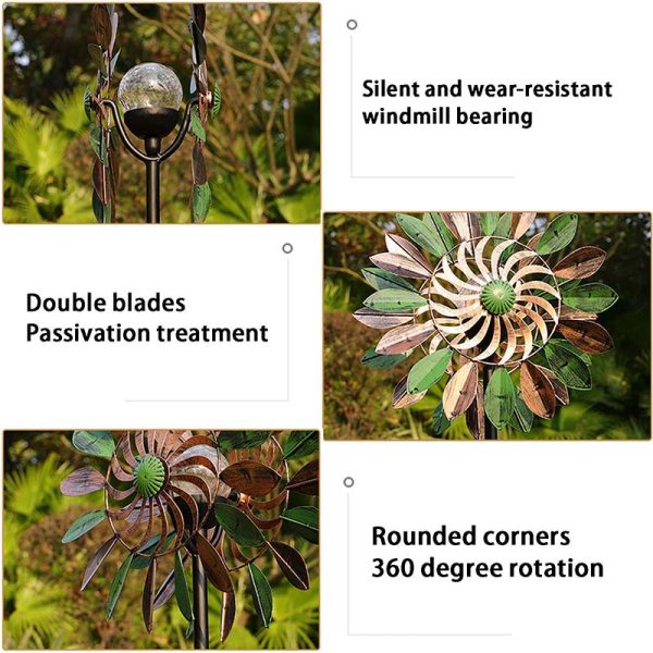 Lotus Design Wind Spinner Windmill with Solar Light