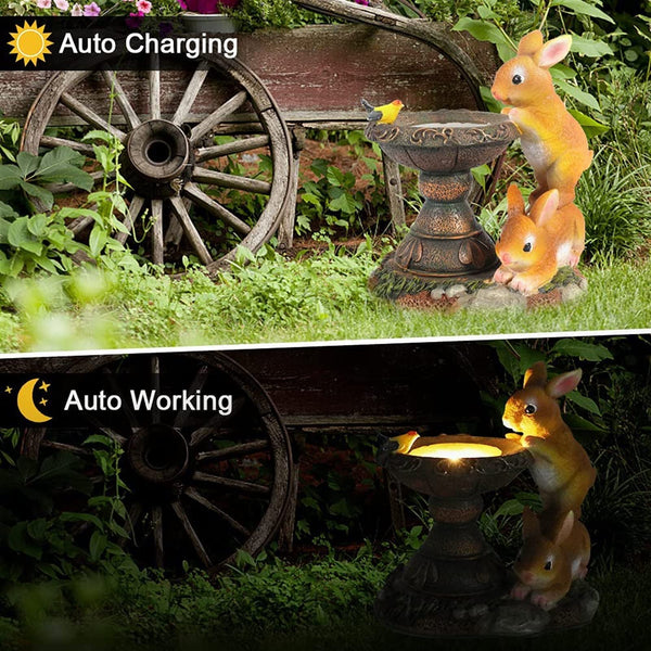 Solar Rabbit Bird Bath Statue Lights