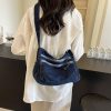 Plaid Denim Shoulder Bag for Women Spring Summer Large-Capacity Messenger Bag