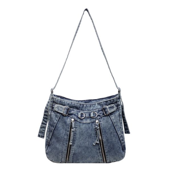 Large Capacity Denim Messenger Bag for Commuting