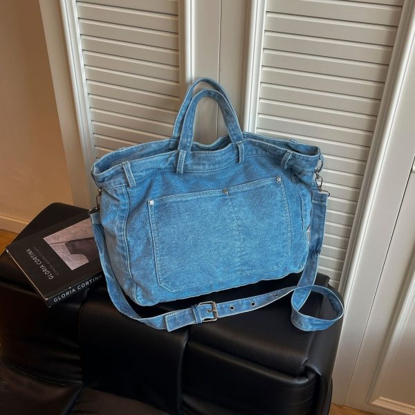 Retro Denim Shoulder Bag Large Capacity Casual Commuter Tote