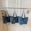 Retro Denim Commuter Tote Bag Large Capacity Shoulder Bag