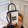 Striped Rainbow Straw Woven Bucket Bag Women Crossbody