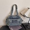 Large-Capacity Denim Tote Bag French Casual Commuting Retro Handbag