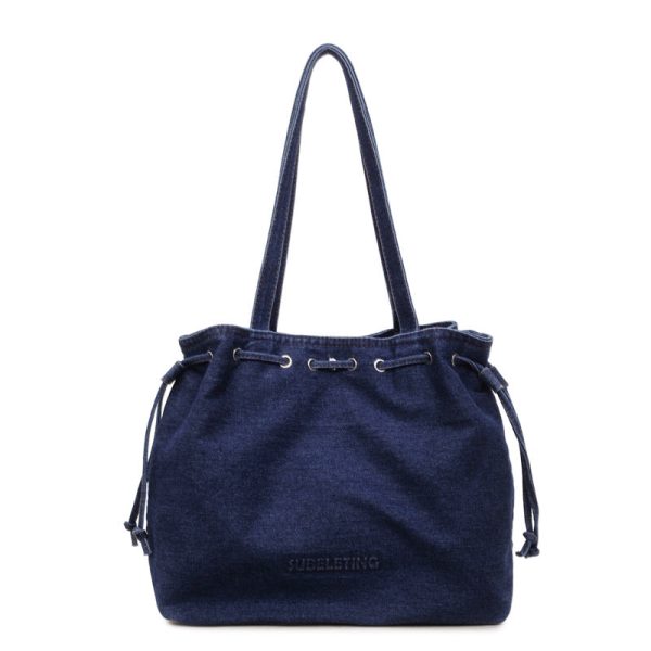 Retro Denim Drawstring Shoulder Bag for Commuting
