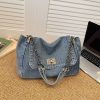 Denim Canvas Tote Bag Retro Commuter Shoulder Bag