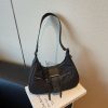 Retro Denim Crescent Shoulder Bag with Buckle