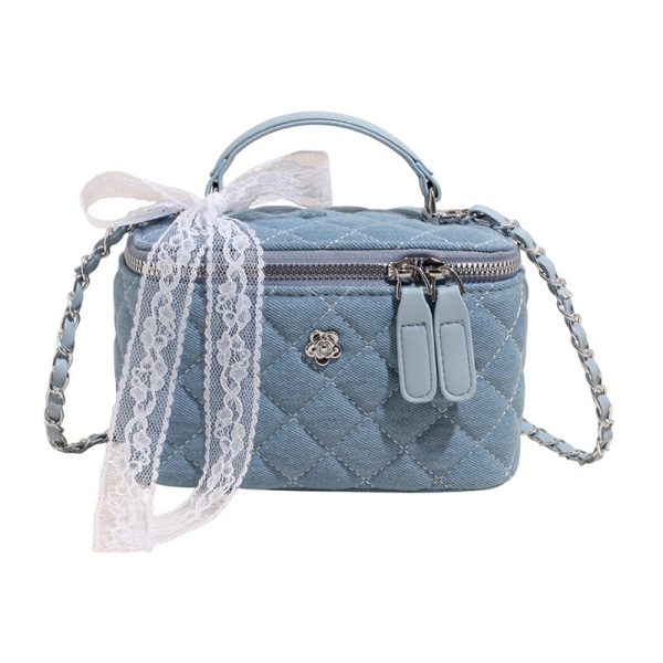 Rhombus Chain Box Bag Denim Shoulder Bag for Women