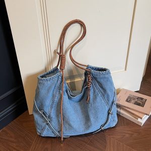 Retro Denim Commuter Shoulder Bag Large Capacity Light Able Tote