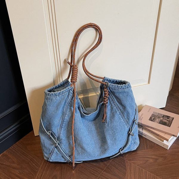 Retro Denim Commuter Shoulder Bag Large Capacity Light Able Tote