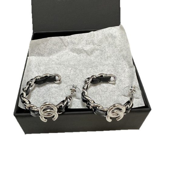 Premium Leather Stud Earrings for Grandma – Light Luxury Double C Design