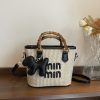 Bamboo Straw Bucket Bag Women Crossbody Shoulder Handbag