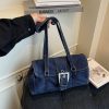 Retro Washed Denim Shoulder Bag – Large Capacity Commuter Bag