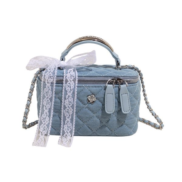 High-End Women’s Denim Rhombus Chain Handbag Messenger Bag