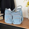 Trend Sense Denim Shoulder Bag Large Capacity Multi-Pocket Student Travel Messenger Bag