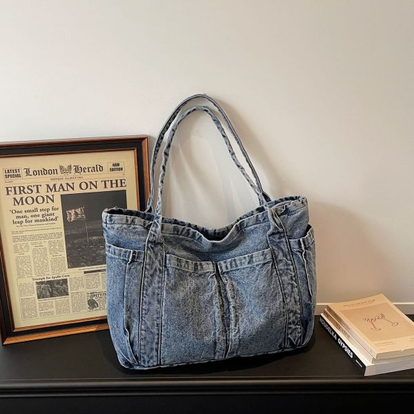 Retro Denim Tote Bag – Large Capacity, Literary Style