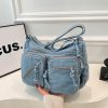 Trend Sense Denim Shoulder Bag Large Capacity Multi-Pocket Student Travel Messenger Bag