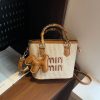 Bamboo Straw Bucket Bag Women Crossbody Shoulder Handbag