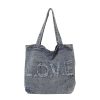 Ese Literary Embroidery Denim Shoulder Bag for Girls Large Capacity Commuter Tote