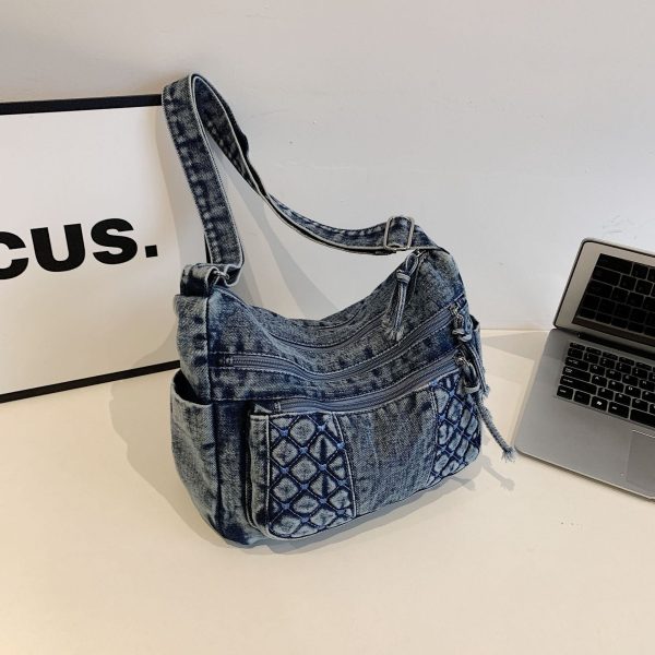 Retro Denim Messenger Bag Casual Simple Large Capacity Shoulder Bag Light Commuter Versatile Women’S Small Square Bag
