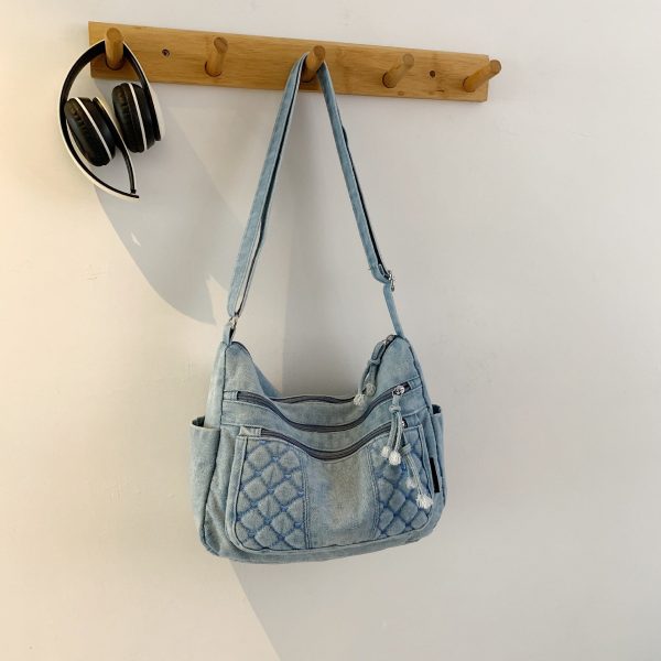 Retro Denim Messenger Bag Casual Simple Large Capacity Shoulder Bag Light Commuter Versatile Women’S Small Square Bag