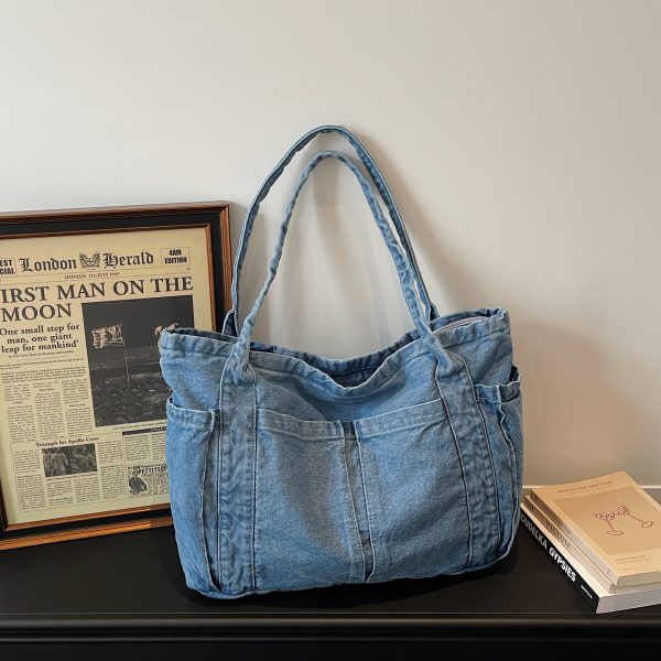 Retro Denim Tote Bag – Large Capacity, Literary Style