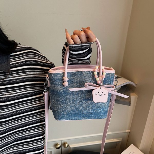 Denim Diamond Bucket Bag Commuter Vegetable Basket Handbag