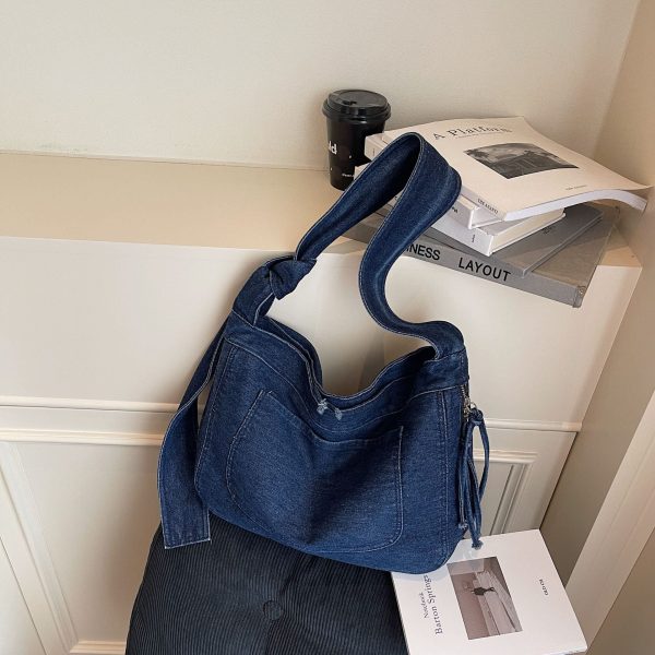Splicing Contrast Shoulder Bag Denim Messenger Large Capacity Pillow Bag