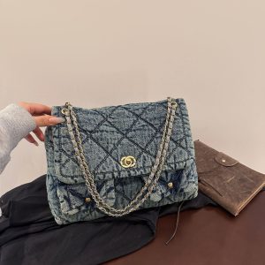 Denim Large Capacity Fragrant Wind Messenger Bag Diamond Chain Shoulder Bag