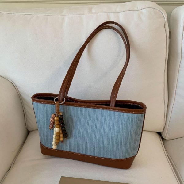 Ins Splicing Denim Tote Bag Large Capacity Women’s Shoulder Bag