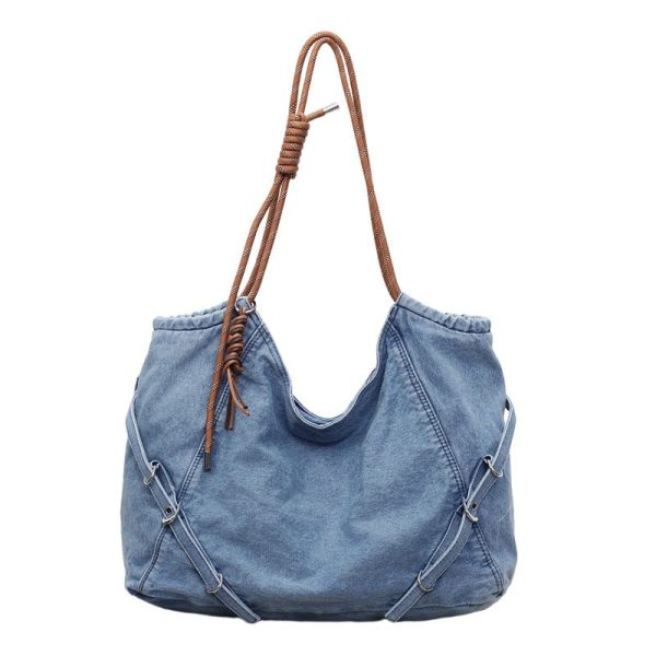 Retro Denim Commuter Shoulder Bag Large Capacity Light Able Tote
