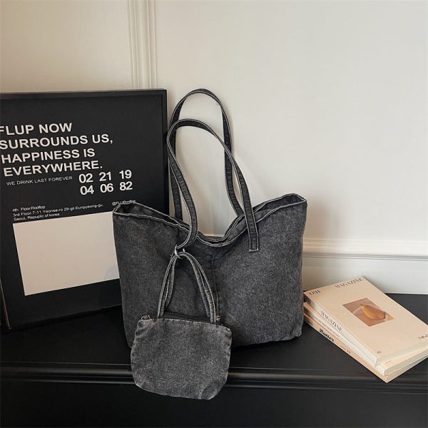 Retro Denim Commuter Tote Bag Large Capacity Shoulder Bag